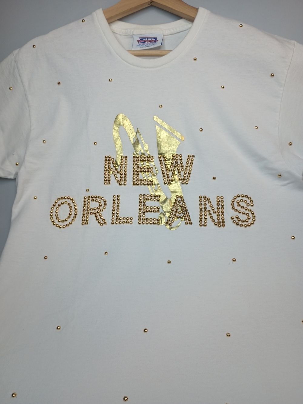 NEW ORLEANS Gold Studded Graphic Tee in White